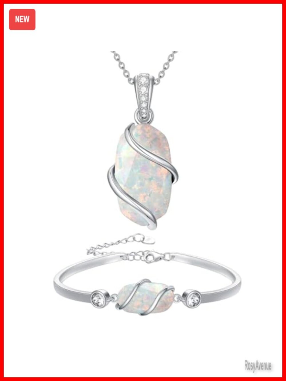Opal Necklace Bracelet Set 925 Sterling Silver October Birthstone Jewelry